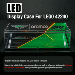 Display case for LEGO 42240 with Aston Martin Aramco branding; bricks not included.